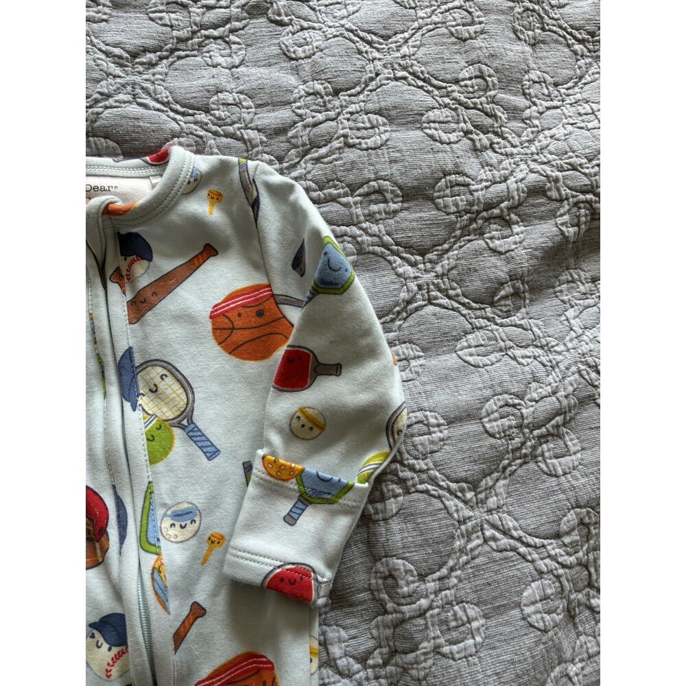 Angel Dear Lot 2 Footie Pajamas 6-9m Zip Bamboo Organic Cotton Breakfast Sports - Picture 2 of 6